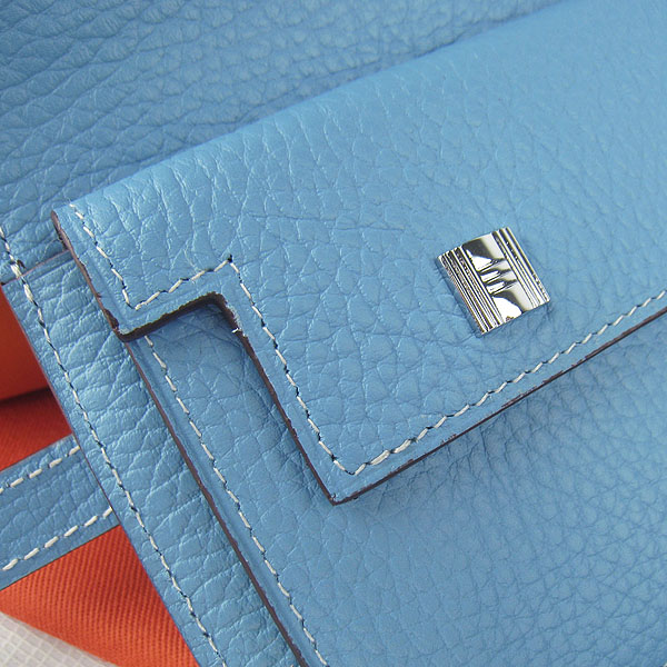 High Quality Hermes Kelly Long Clutch Bag Light Blue H009 Replica - Click Image to Close